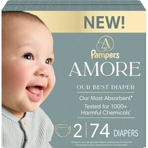 Pampers Amore Size 2 Diapers (10-22lbs) 74ct Hypoallergenic Fragrance Free Soft